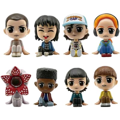 8 STKS Zak Sleutelhanger Eleven Barb Robin Steve Dustin Vinyl Figuur Sleutelhanger Model Speelgoed beige