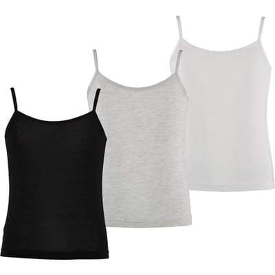 Apollo Meisjes Bamboe Singlet Hemden 3-Pack Zwart Grijs Wit Spaghettibandjes Onderhemd - Maat  110/116