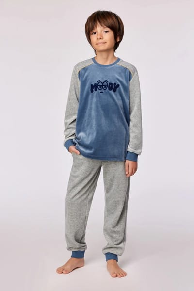 Woody pyjama jongens/heren velours - blauwgrijs - 'Moody' - 252-10-QRM-V/189 - maat 98