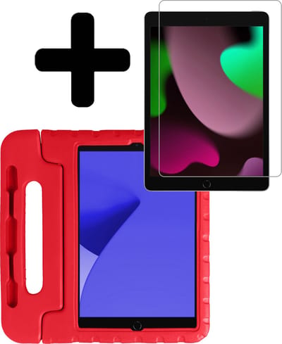 Hoes - Geschikt voor Apple iPad 8 (2020) - 10.2 inch - 8e Generatie - Met Screenprotector - Kinderhoes Shockproof Bumper - Kidsproof Case - Tablet Hoesje - Kinder Hoesje Cover - Rood