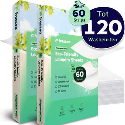 Fressea Wasstrips 120 Wasbeurten - Wasmiddel Strips - Plasticvrij & Vegan Wasmiddeldoekjes (Parfumvrij)