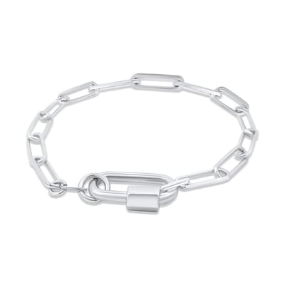 New Bling 9SIL-23241 Zilveren Schakel Armband 21cm - Carabijnhaak met schroefsluiting - 13,3x4,6mm Schakel - Rhodium - Zilver