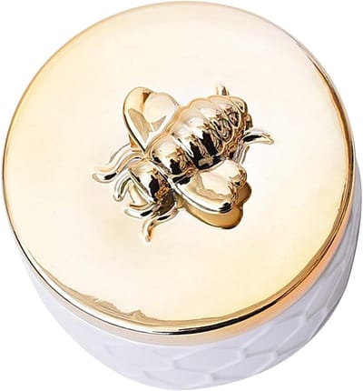 Ronde Keramische Sieradendoos met Gouden Bij Decoratie - Opbergbak voor Sieraden