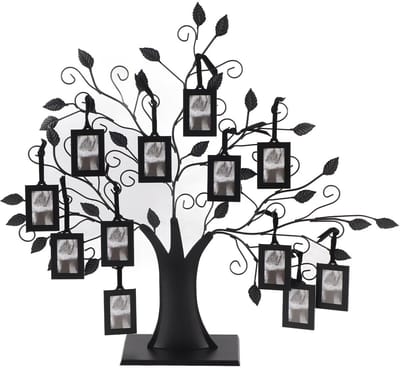 Dailygoods- Fotolijst - Stamboom met 12 fotovakken - Kunstzinnig design - Metalen fotolijst - Duurzaam - Bloeiende takken en bladeren - Familiefotolijst