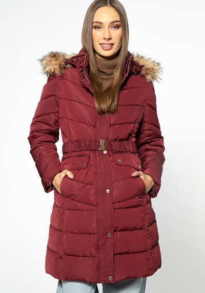 Wittchen Dames Gewatteerde Jas met Riem Donkerrood Polyester