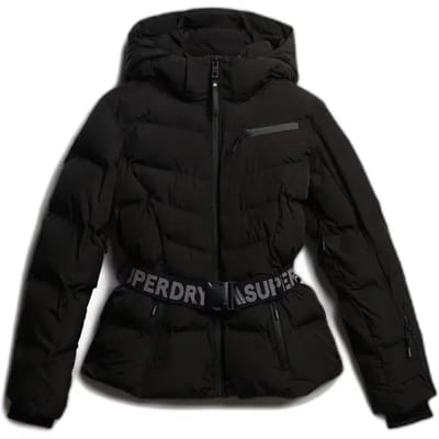 Superdry Luxe Ski Gewatteerde Jas met Riem Black Grootte: 38