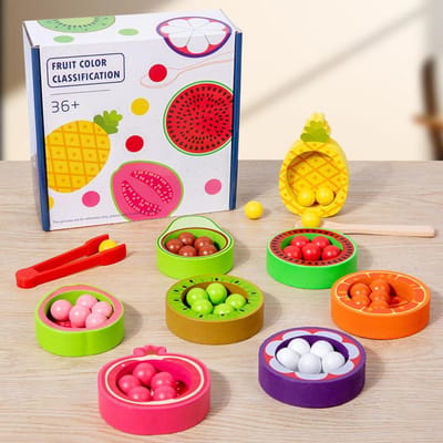 Kinderen Genietbare Fruit Tellen Kleur Classificatie Beker Vroege Educatie Kralen Clip Spel Oefening Fijne Motoriek Leren-Gerichte Speelgoed veelkleurig