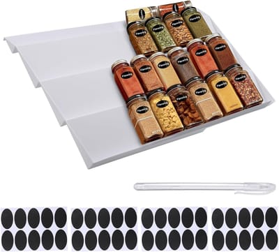 TIM® Kruidenpotjes - Kruidenrek Lade - Kruidenrek Lade Met Potjes - Kruidenrek Lade Organizer - Kruidenrek Voor Lade - Wit - 39cm x 25cm x 30cm