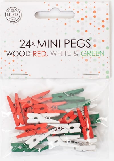 24 Mini houten knijpers Rood / Wit / Groen - Feest Thema Polaroid Foto Ophangen Klein Knijper