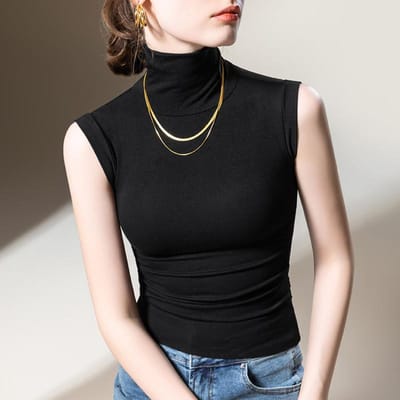 Coltrui Onderhemd Dames Nieuwe Dameskleding Effen Kleur Elastisch Shirt Temperament Mouwloze Vest Top XL black