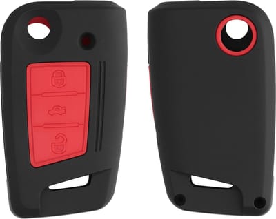 kwmobile hoes voor autosleutel geschikt voor VW Golf 7 MK7 3-knops autosleutel - Autosleutelbehuizing in zwart / rood - design