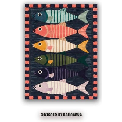 Kleurrijk Vissen Kleed Gestreept Design Marine Achtergrond Koraal Rand Levendig Kinderkamer Speelkamer Tapijt voor Huisdecoratie Vloermat 80*120cm