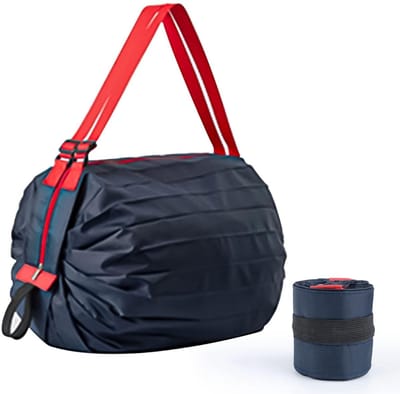 Dailygoods - Strandtas, waterdicht, nylon opvouwbare boodschappentas, verstelbare draagtas met ritssluiting, geschikt voor dagelijks winkelen, reizen aan zee, picknick en camping, blauw