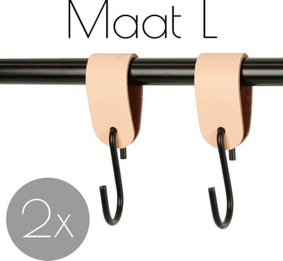 2x Leren S-haak hangers - Handles and more® | PEACH - maat L (Leren S-haken - S haken - handdoekkaakje - kapstokhaak - ophanghaken)