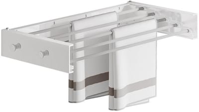 Dailygoods- Droogrek opvouwbaar - Wandmontage - Koolstofstaal/aluminium - 4 haken - Ruimtebesparend - Duurzaam en roestbestendig - Wasrek