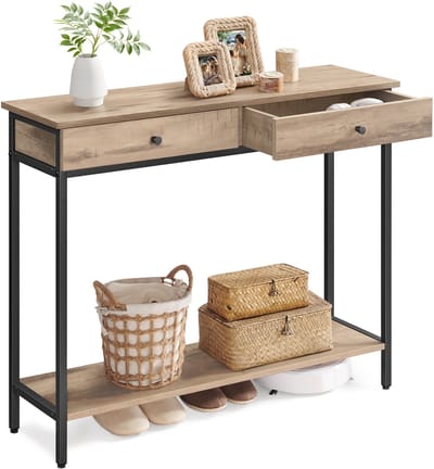 Jently haltafel - halkastje - salontafel - consoletafel - bijzettafel - met 2 laden - donker kaki