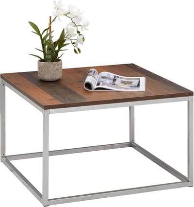 Landelijke Salontafel Vierkant met Metalen Onderstel in Old Style en Grijs