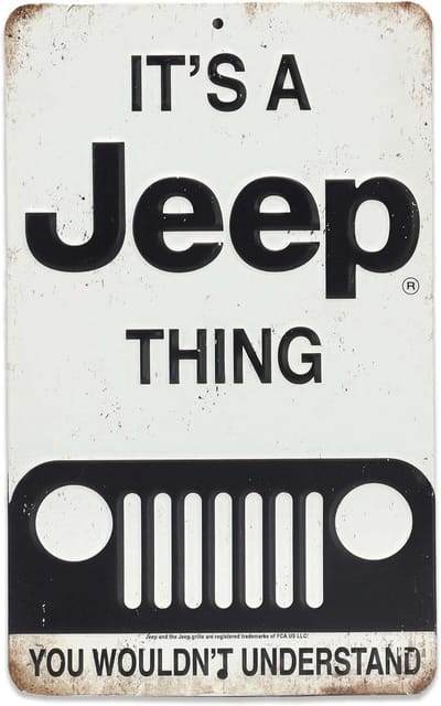 Metalen Bord - Wanddecoratie Plaat - Garage Decoratie - Vintage Jeep Design - 15 cm x 25 cm - Wit/Zwart