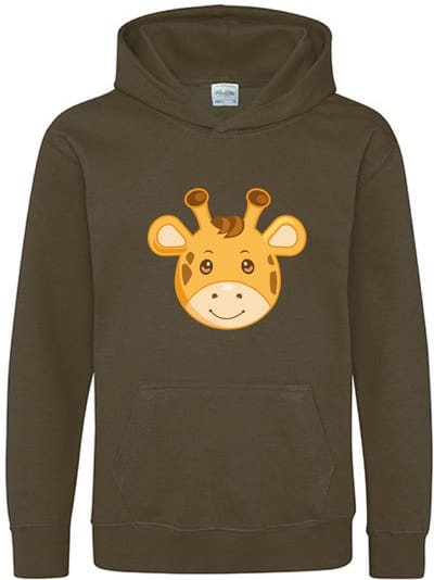 Pixeline Hoodie Giraffe Face olive 1-2 jaar - Pixeline - Trui - Stoer - Dier - Kinderkleding - Hoodie - Dierenprint - Animal - Kleding