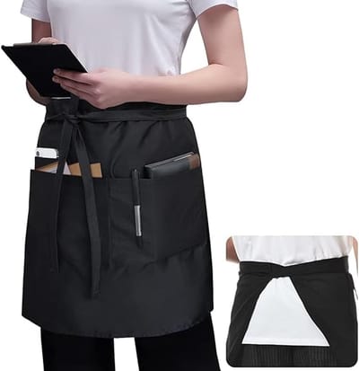 Schort Zwart - 3 zakken 20 inch lange ober serveerster Bistro halve taille schorten voor vrouwen mannen waterdicht