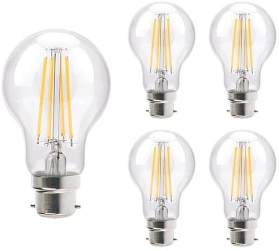 VITO LED Filament Lamp A60 B22 - 8W (vervangt 75W) - 1000lm - 2700K - Ø64mm - 220-240V - Energiezuinig - 5 stuks