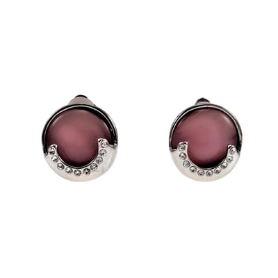 Oorclips Dames - Roze Cabochon Clip-on Oorbellen met Strass - 16 mm Ronde Oorclips
