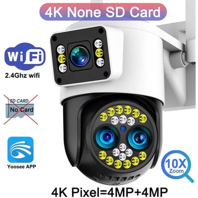 Caméra IP WiFi Extérieure Étanche 4K 8MP Zoom 10x Caméra Sans Fil 4G Yoosee Triple Lentille Double Écran Vision Nocturne Couleur/Sonore CCTV Wifi Camera