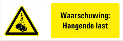 Tekstbord waarschuwing hangende last - kunststof - W015 200 x 75 mm