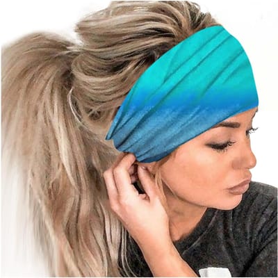 Bandeau Imprimé pour Femmes Cheveux de Sport avec Bord Large Bandeau de Yoga Bandeau Doux pour Cheveux Headband Bundle Bandeau pour Cheveux blue
