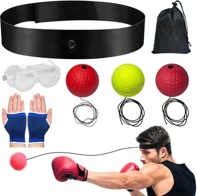 Boksbal set - Reactiebal hoofdband - Verbeteren coördinatie - Verstelbare hoofdband - 48-60 cm hoofdomtrek - Zwart
