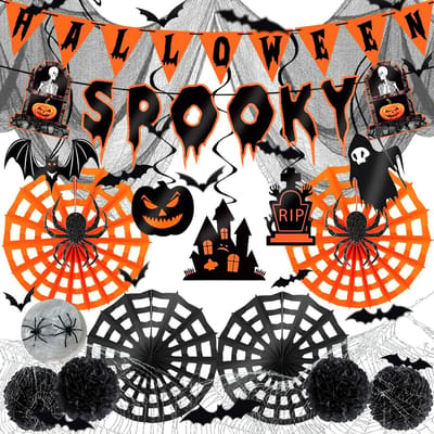 Horror Tuindecoraties voor Halloween - 40 Stuks Spinnenweb Bat Schedel Decoratieset