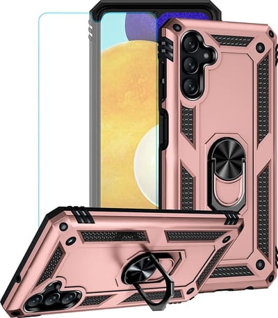 Hoesje Geschikt Voor Samsung Galaxy A13 5G / A04s Hoesje met Ring Houder – TPU backcover – Met 2x screenprotector gehard glas – Rosegoud