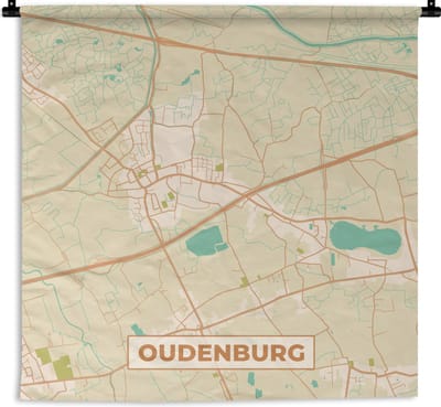 Wandkleed - Wanddoek - Plattegrond - Stadskaart - Kaart - Vintage - Oudenburg - 180x180 cm - Wandtapijt