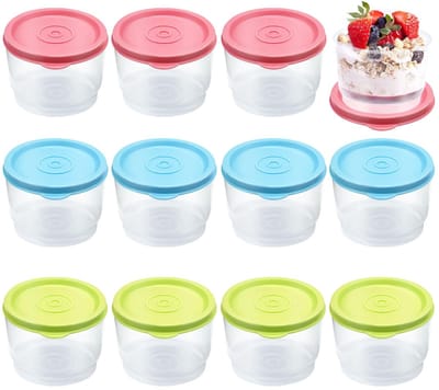 12-pack voedselbewaarbakjes met deksels, 160 ml kleine diepvriesbakjes, 8 x 5 cm mini-bakjes met deksels, lekvrij, herbruikbare saladedressingbakjes, voor yoghurt, sauzen, jam, kruiden