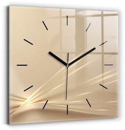 Wallfluent Wandklok - Abstract licht Stijlvolle Klok - 30 cm x 30 cm - Gouden Wandklok - Zwarte Handen - Wandklok Zonder Cijfers - Kinder Wandklok Glas - Vierkante Glazen Wandklok - Scandinavisch Wandklok - Klok met Print