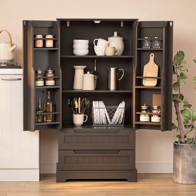 Bealife AP28 Keukenkast - Opslagkast met 2 Lades - 60x40x120 cm - Donkerbruin
