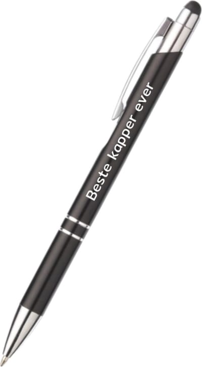 Akyol - beste kapper ever pen - zwart - gegraveerd - Kapper - collega - pen met tekst - leuke pennen - grappige pennen - werkpennen - stagiaire cadeau - cadeau - bedankje - afscheidscadeau collega - welkomst cadeau - met soft touch