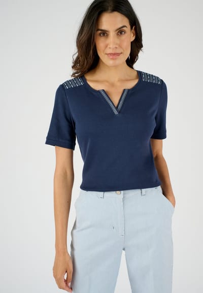Damart - T-shirt met Tunesische kraag - Dames - Blauw - S