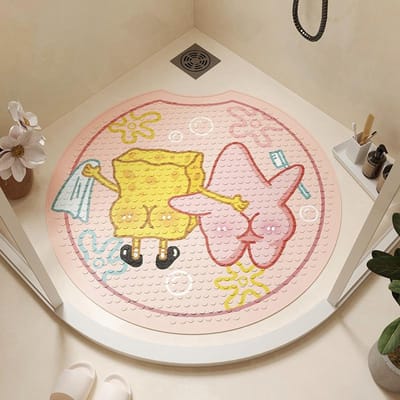 Tapis de Sol Antidérapant Rond pour Salle de Bain Tapis Bob l'Éponge pour Salle de Bain Douche Tapis de Bain Antichute pour Baignoire round notch 55 * 55cm