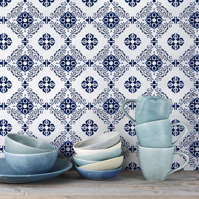 Zelfklevende tegelmuurstickers voor keuken en badkamer - 24 Calypso Azulejos cementtegelstickers - 24 stickers, 20x20cm