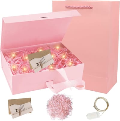 Cadeaubox 21 x 17 x 7 cm met Deksel, Strik, Kaart en Zak - Perfect voor Verjaardagen, Kerst en Bruiloften