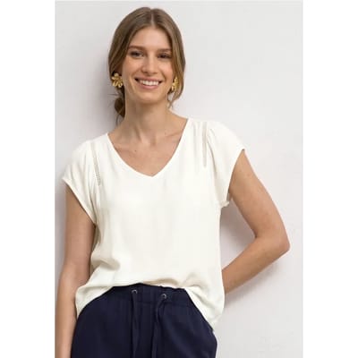 Shirt met overhangende schouders en V-hals