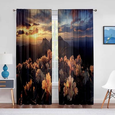 Zonsondergang Wolken Transparante Voile Gordijn Zonnestralen Landschapszicht Kunst Raam Tule Gordijnen voor Woonkamer Slaapkamer Keuken Decoraties 1 PCS W100XH250cm&Grommet Top
