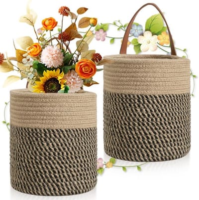 Set van 2 Wandmanden voor Hangende Planten Bloempot Manden Hangende Jute Opbergmand Thuis Wand Opbergmand voor Wand Deur Thuis Kantoor