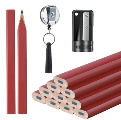 Dailygoods- Markering Potloden 12 Stuks - Puntenslijper - Siliconen Houder - Houtbewerking Gereedschap - Roestvrij Staal - Antislip Ontwerp - Houtpotloden