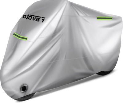 Favoto Waterdichte Motorhoes Oxford 210D Bestand Tegen Water Stof Regen Wind 265 x 105 x 125 cm-Zilver-Winddichte Gespen-Waterdichte Hoes Motorhoes
