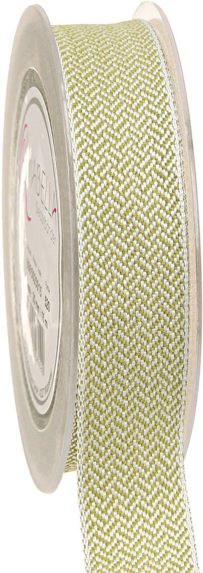 Cadeaulint visgraatmotief sierlint wit groen 25mm 15m