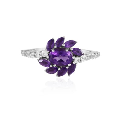 Cavill - Luxe Zilveren Ring met Siberische Amethist 1,8 ct - 925 Sterling Zilver - Ovaal & Marquise Geslepen Amethist & Zirkonia - Elegante Damesring