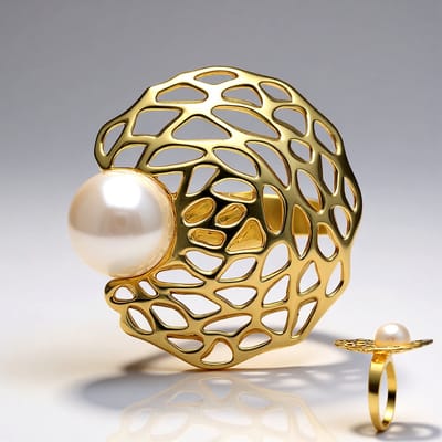 Cavill - 925 Sterling Zilver ring met 18K Goud plating - Witte Zoetwaterparel 9 mm - Elegante Damesring met Modern Open Design