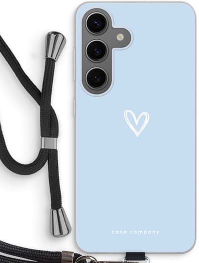 Case Company® - Hoesje met koord geschikt voor Samsung Galaxy S24 hoesje met Koord - Klein Hart Blauw - Telefoonhoesje met Zwart Koord - Bescherming aan alle Kanten en Over de Schermrand